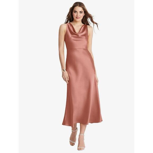 Dessy Lovely Esme Cowl-Neck Midi Tank Dress in Desert Rose Pink Women's 2 $187 - Picture 1 of 9